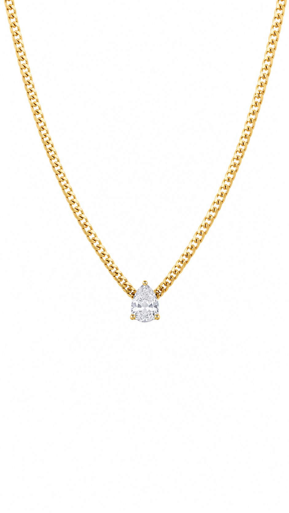 The Serene Drop: Minimalist Pear-Cut Solitaire Necklace - 18K Gold Plated Brass