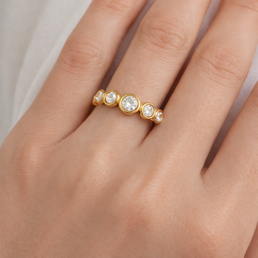GOLDKELLERY Cubic Zirconia Bezel Set Ring Gold-Tone Stainless Steel Everyday Ring