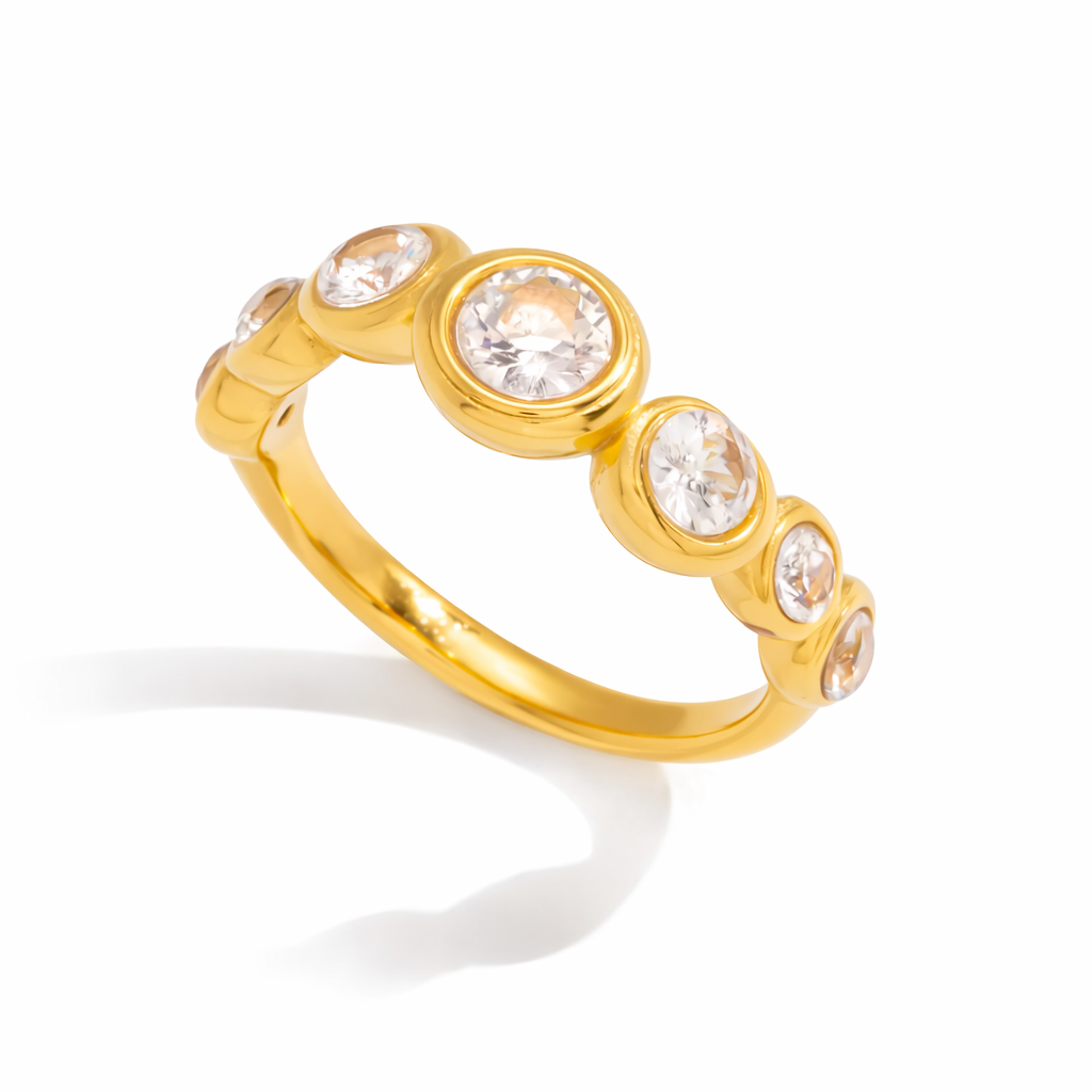 GOLDKELLERY Cubic Zirconia Bezel Set Ring Gold-Tone Stainless Steel Everyday Ring