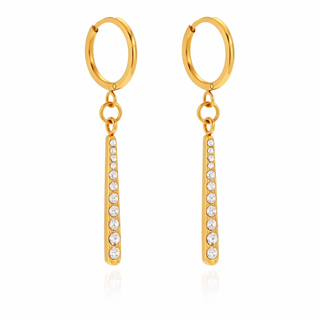 GOLDKELLERY Gold-Tone Stainless Steel Cubic Zirconia Dangle Bar Hoop Earrings for Women