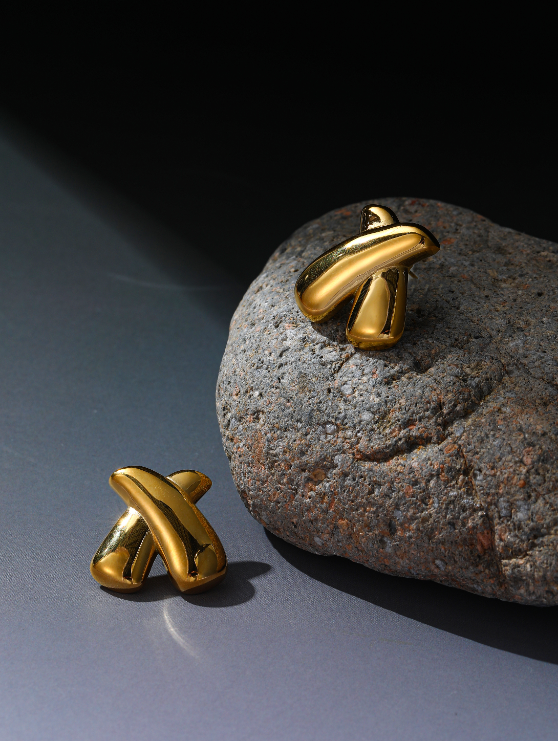 Bond Sculptural Studs - Crisscross Geometric Statement Earrings with Luxury Gold Finish