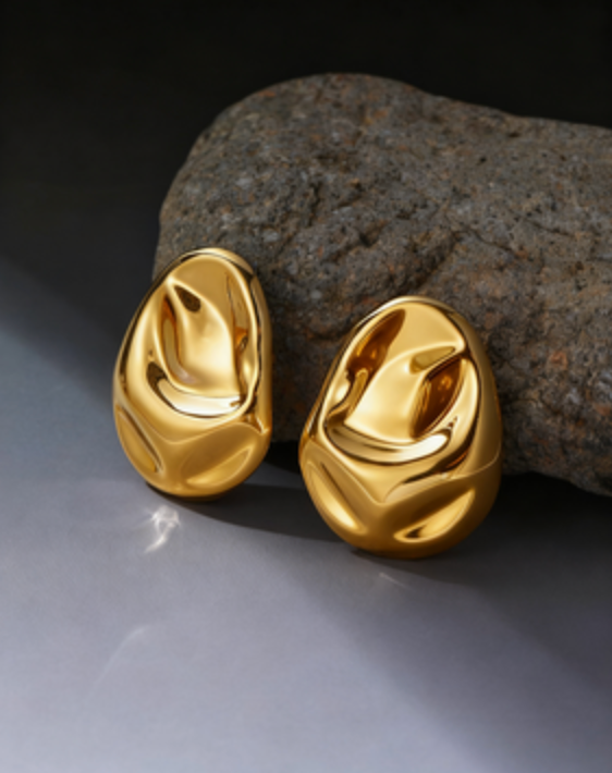 Alba Sculptural Stud Earrings – Organic Baroque Gold & Silver Toned Art
