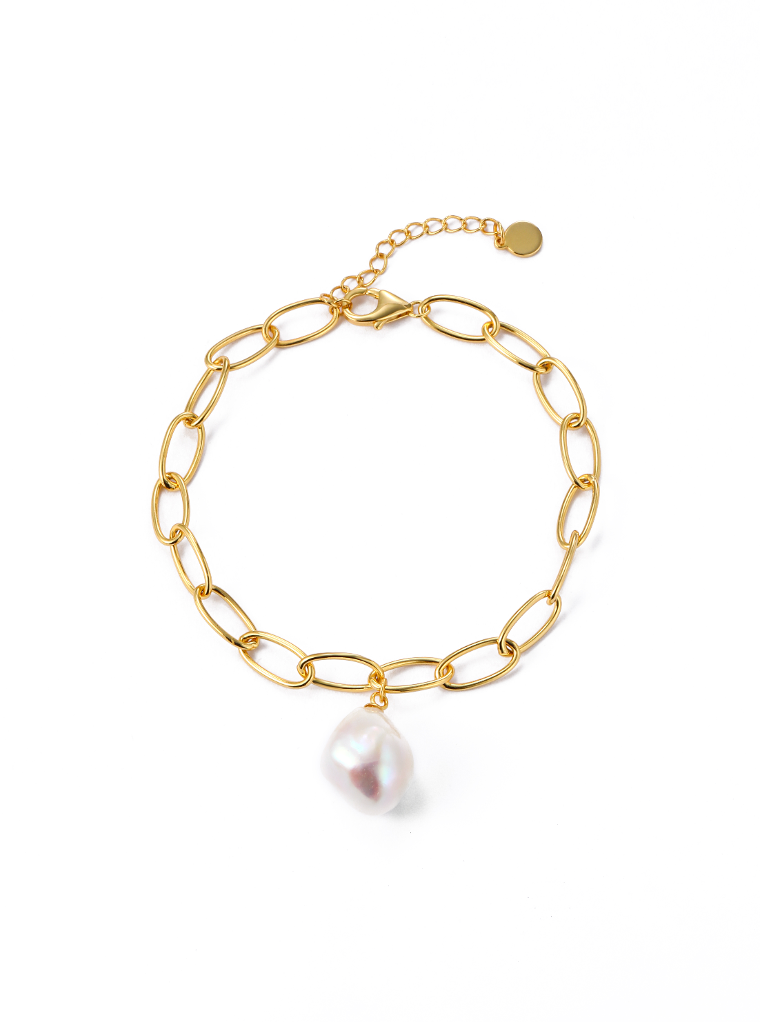 Baroque Pearl Drop Bracelet - 925 Sterling Silver Gold Plated - French Vintage Style