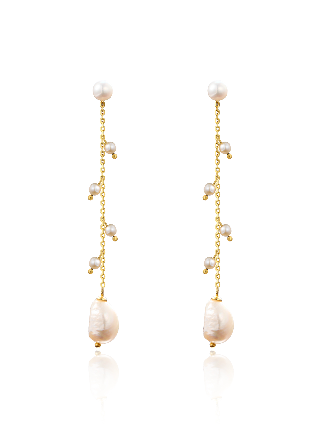 Baroque Pearl Waterfall Tassel Earrings - 18K Gold Plated 925 Sterling Silver