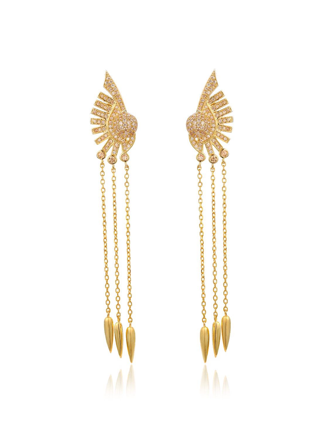 Art Deco Fan Tassel Drop Earrings - 18K Gold Plated 925 Sterling Silver
