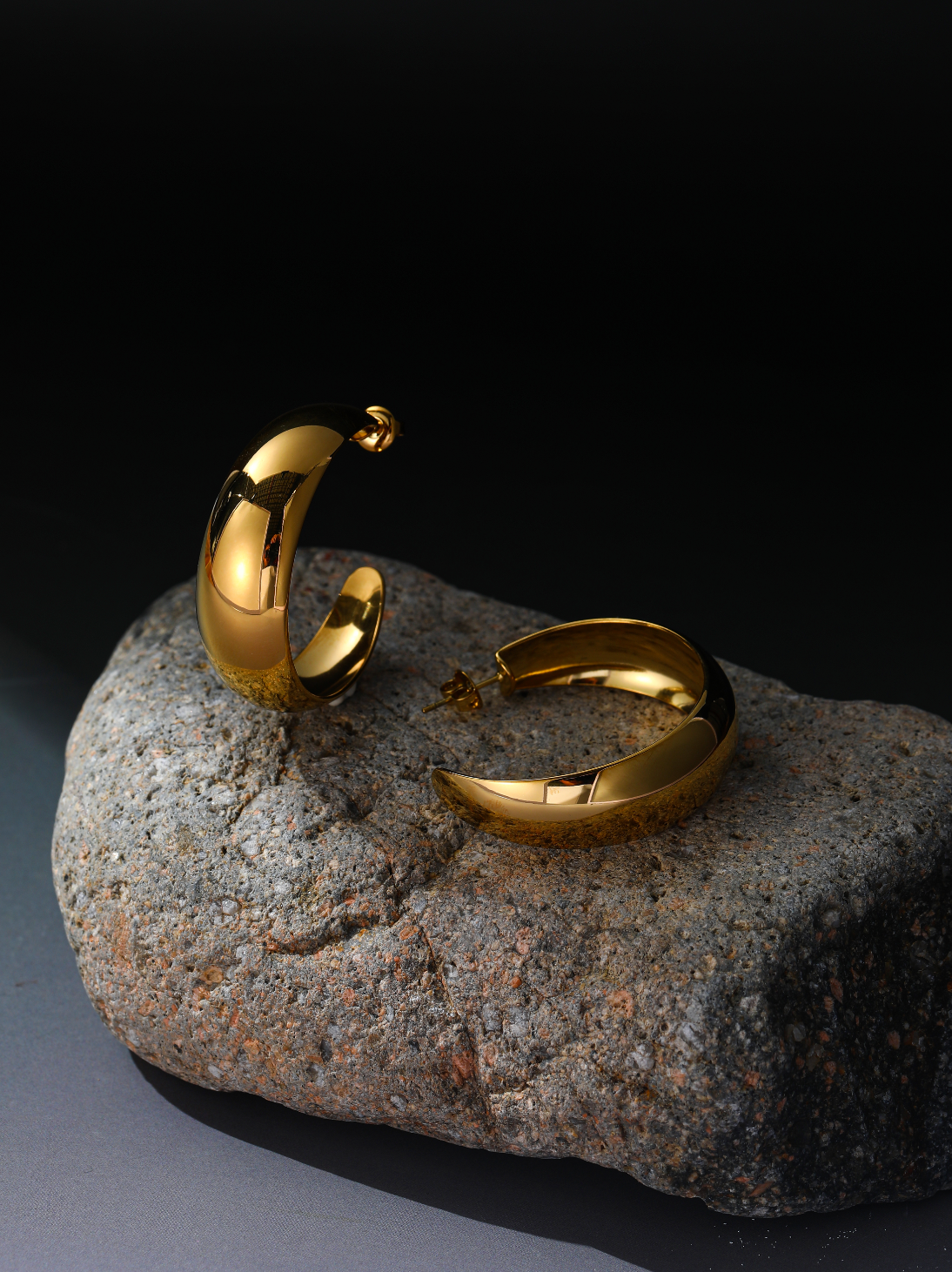 Chunky Bold Hoop Earrings - Polished Gold Finish Statement Hoops