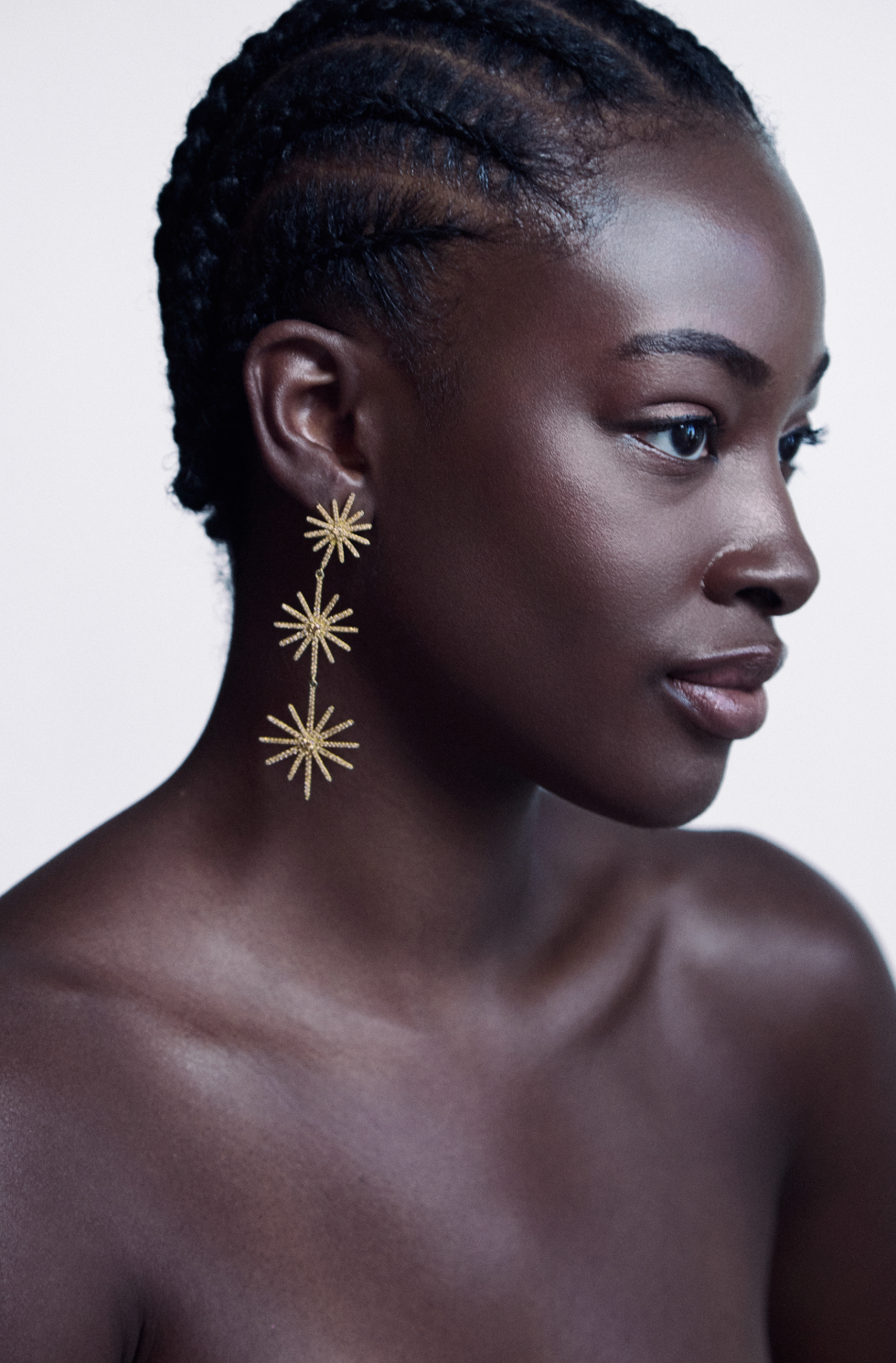 Celestial Starburst Triple Drop Earrings - Gold Finish Zirconia Statement Earrings
