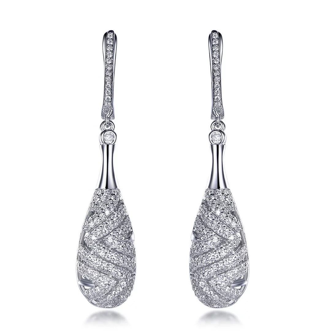 Ethereal Raindrop Drop Earrings | Pavé Zirconia in 18K Rhodium Over Silver