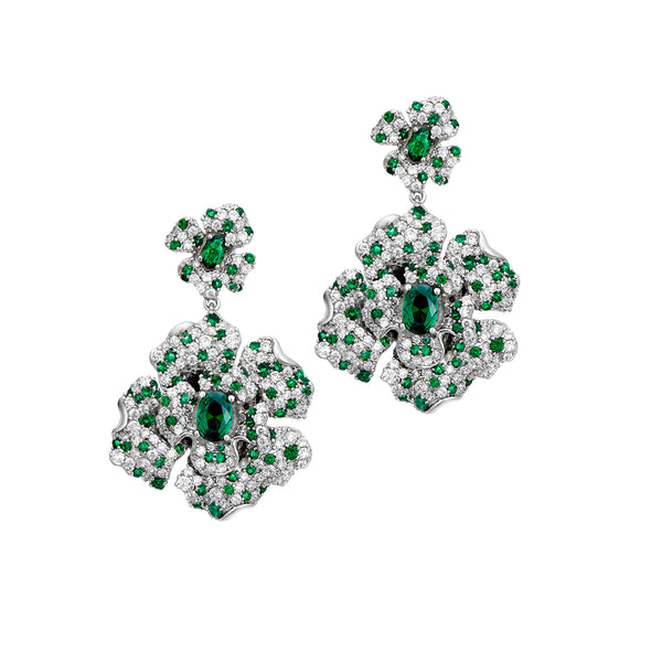 Sterling Silver CZ Big Flower Earrings