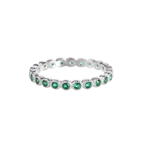 Rhodium Emerald Cubic Zirconia Ring with Silver Plating