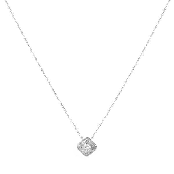 CZ Square Pendant Necklace and Silver Plating