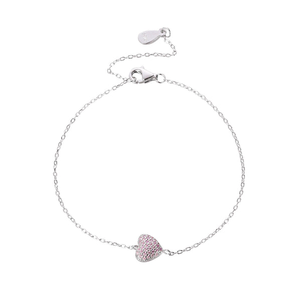 Heart Pink CZ Bracelete with Silver Plating