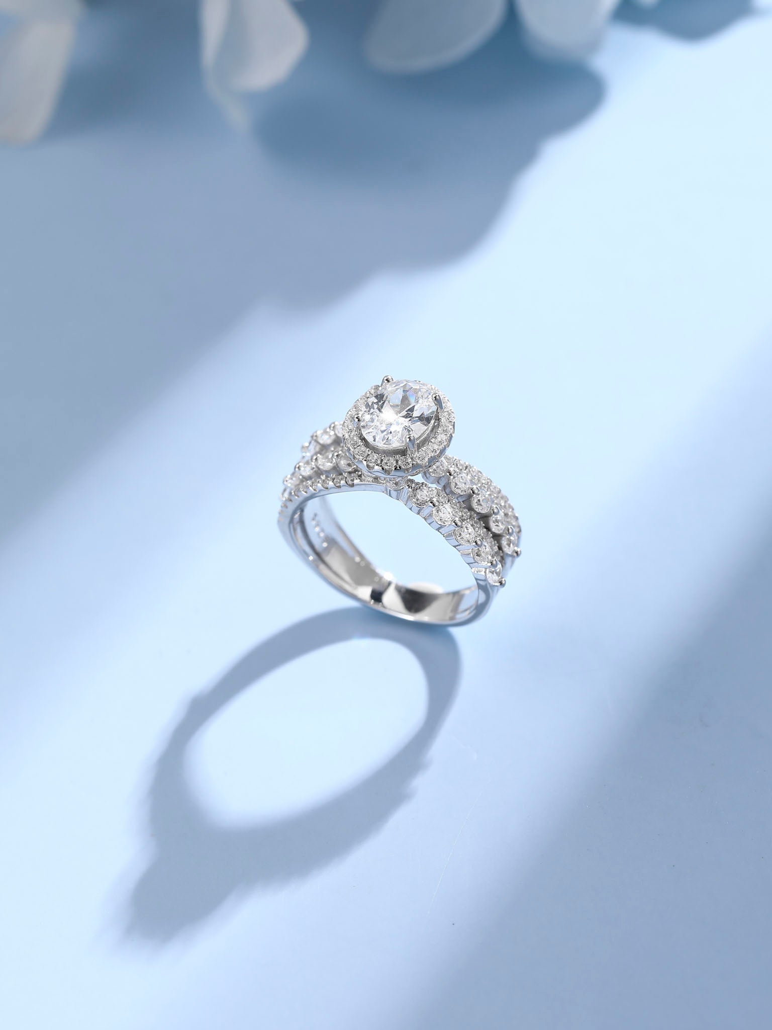 Cubic Zirconia Halo Ring with Silver Plating
