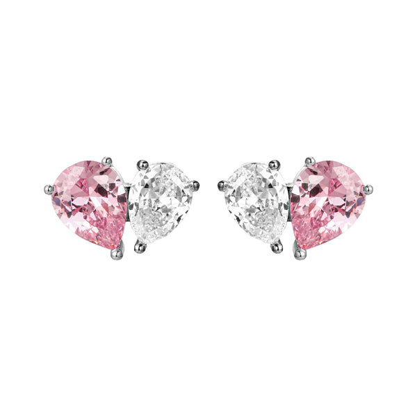 Twin Pink CZ Stud Earrings with Silver Plating