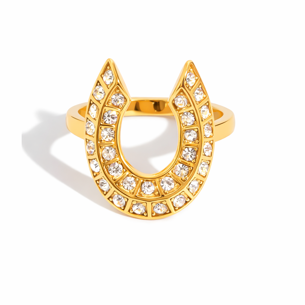 GOLDKELLERY Gold-Tone Stainless Steel Horseshoe Pavé Cubic Zirconia Statement Ring