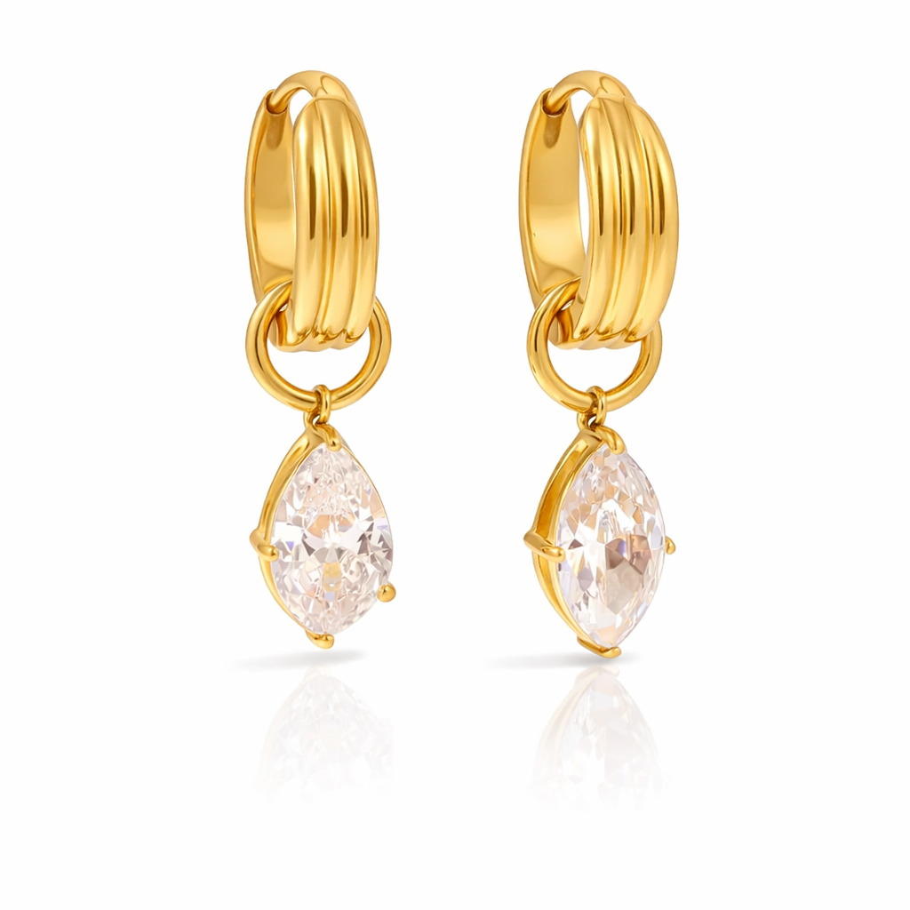 GOLD KELLERY Cubic Zirconia Marquise Drop Hoop Earrings Gold-Tone Stainless Steel