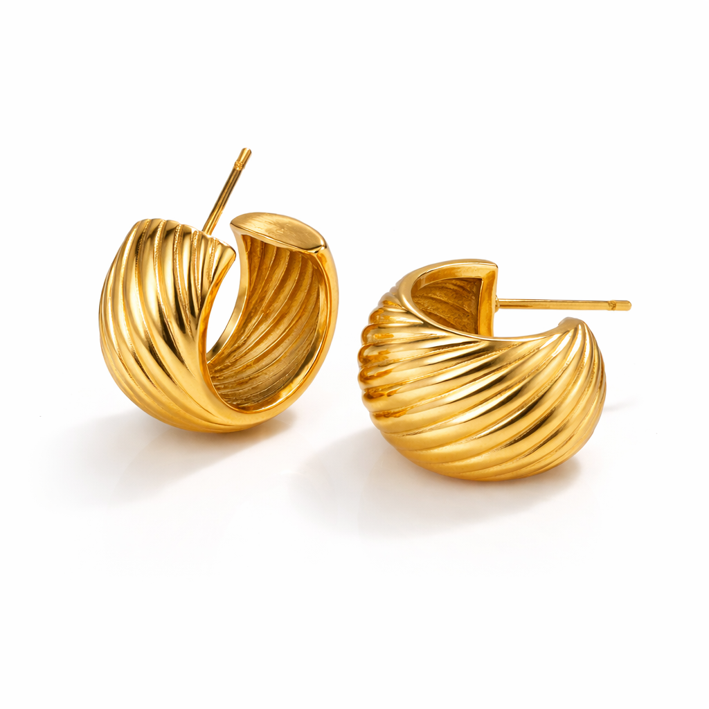GOLD KELLERY Sculptural Ribbed Hoop Earrings Gold-Tone Stainless Steel