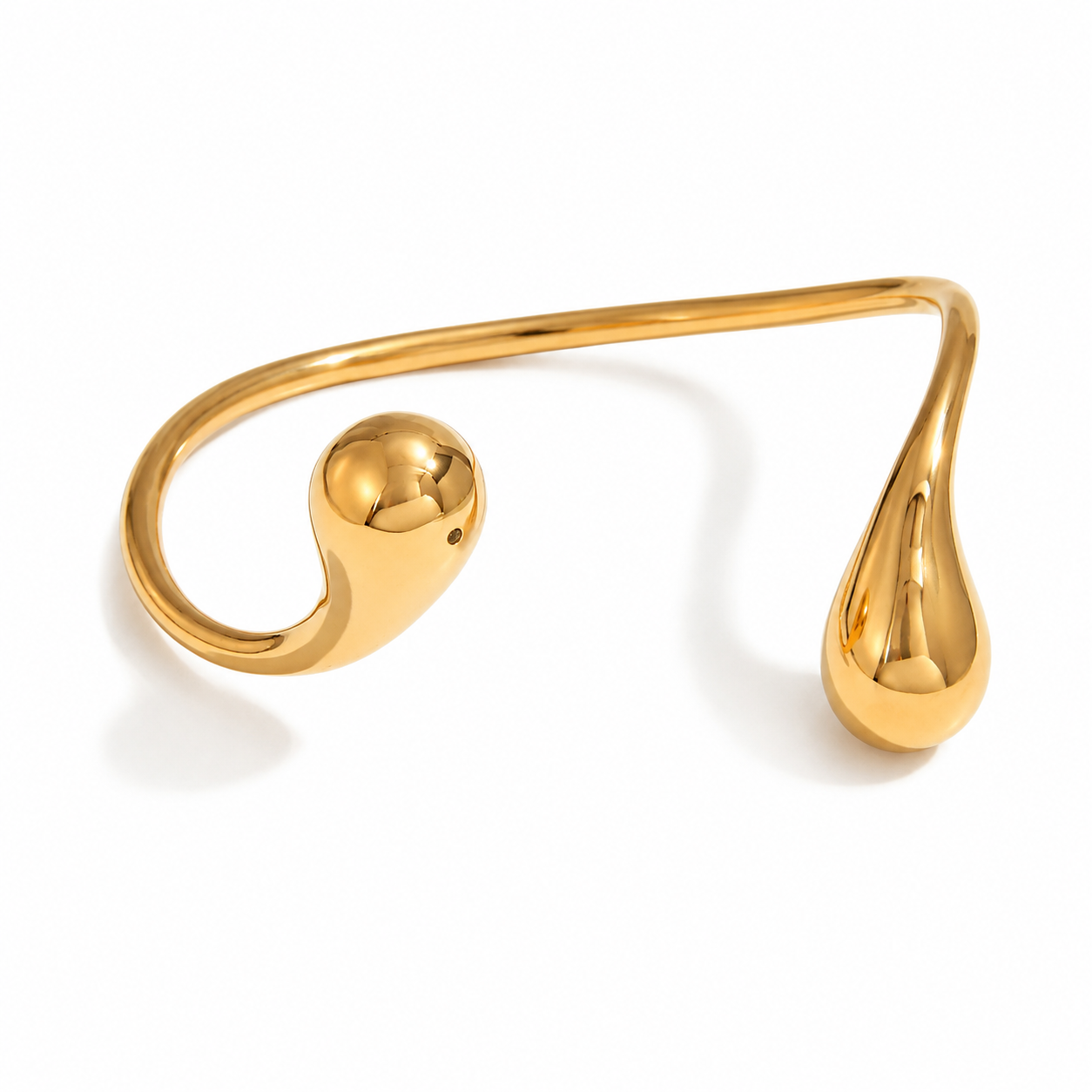 Sculptural Open Bangle - High-Polished Gold Finish Statement Cuff