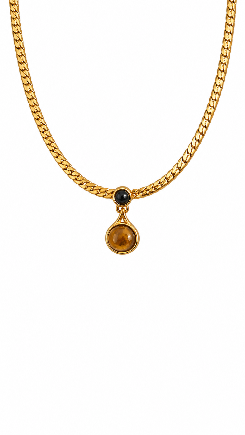 Amber Aura: Vintage Gilded Cabochon Pendant Necklace
