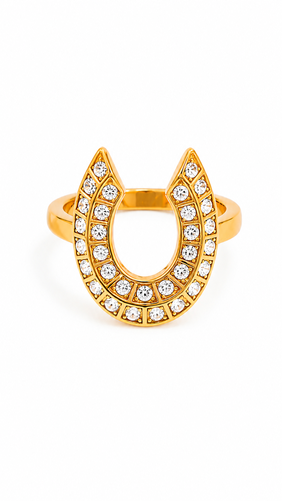 The "Lucky Charm" Horseshoe Ring – 18K Gold Plated Pave Zirconia Statement Band