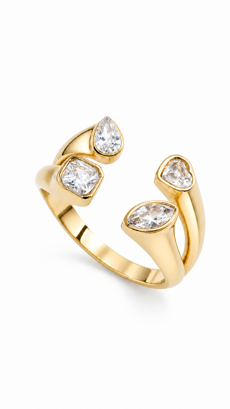 GOLDKELLERY Cubic Zirconia Open Ring Gold-Tone Stainless Steel Minimal Everyday Ring
