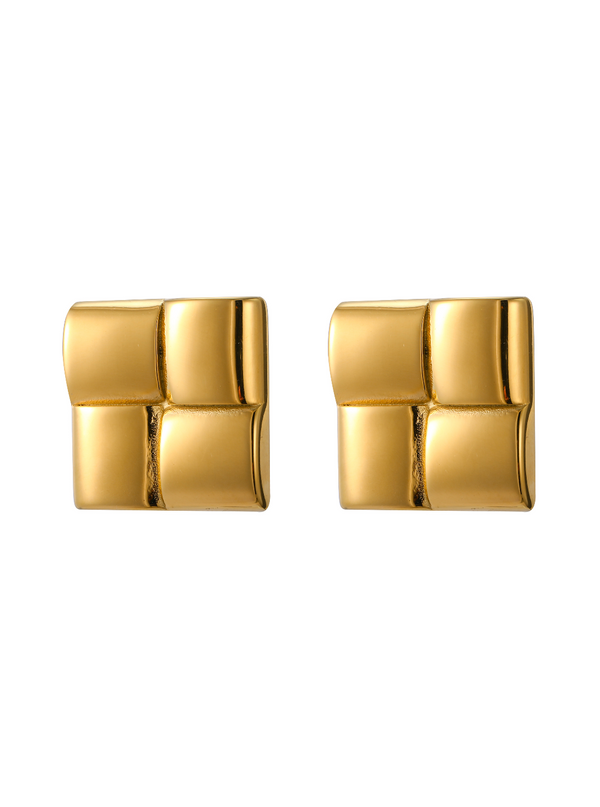 Dazzle Dream---Square Block Gold Earrings