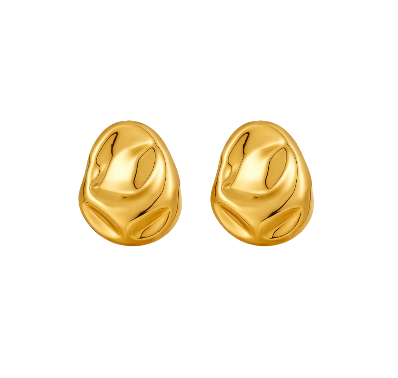 Alba Sculptural Stud Earrings – Organic Baroque Gold & Silver Toned Art