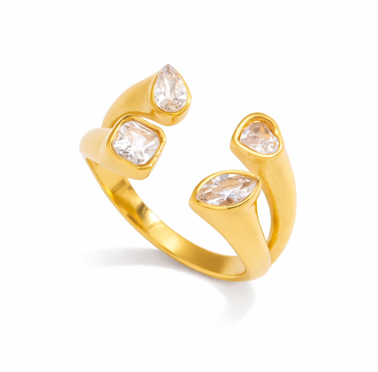 GOLDKELLERY Cubic Zirconia Open Ring Gold-Tone Stainless Steel Minimal Everyday Ring