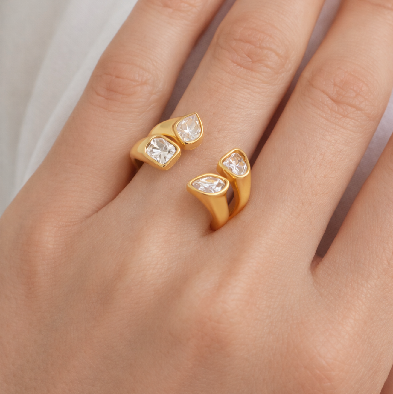 GOLDKELLERY Cubic Zirconia Open Ring Gold-Tone Stainless Steel Minimal Everyday Ring