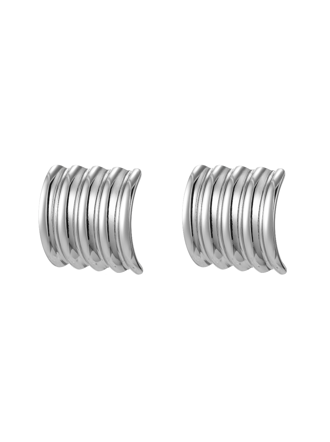 Tile-shaped statement Sculptural Earrings - Geometric Tile-Inspired Statement Hoops with Silver Finish