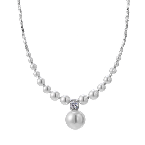 Dazzle Dream---Sterling Silver High-Luster Gradient Pearl Necklace( White Pearl)