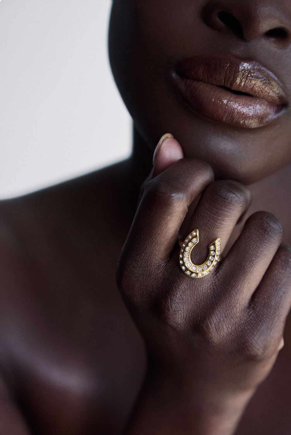 GOLDKELLERY Gold-Tone Stainless Steel Horseshoe Pavé Cubic Zirconia Statement Ring